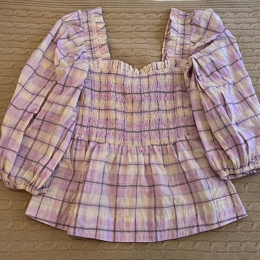 Ganni smocked long sleeve shirt - size medium